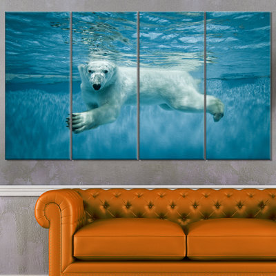 Ensemble de 4 reproductions de photo sur toile tendue "polar bearing under water"