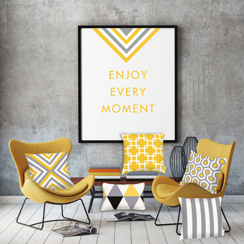 Geometric Gray and Yellow Polyester Pillow Covers Set of 4