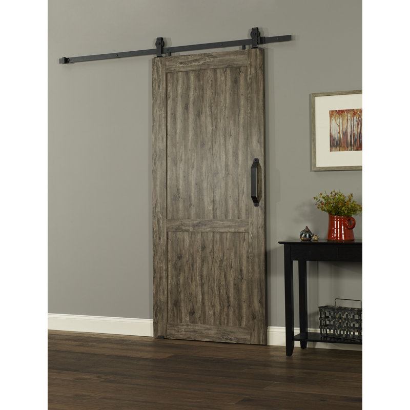 Porte de grange Millbrooke à panneaux en PVC / vinyle avec quincaillerie d'installation, 36 po x 84 po, Gris patiné