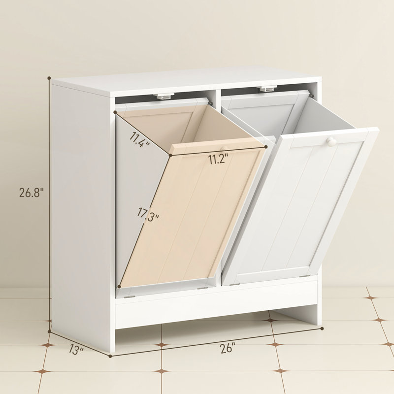 Armoire à panier à linge inclinable à deux compartiments pour un tri et un rangement efficaces des vêtements