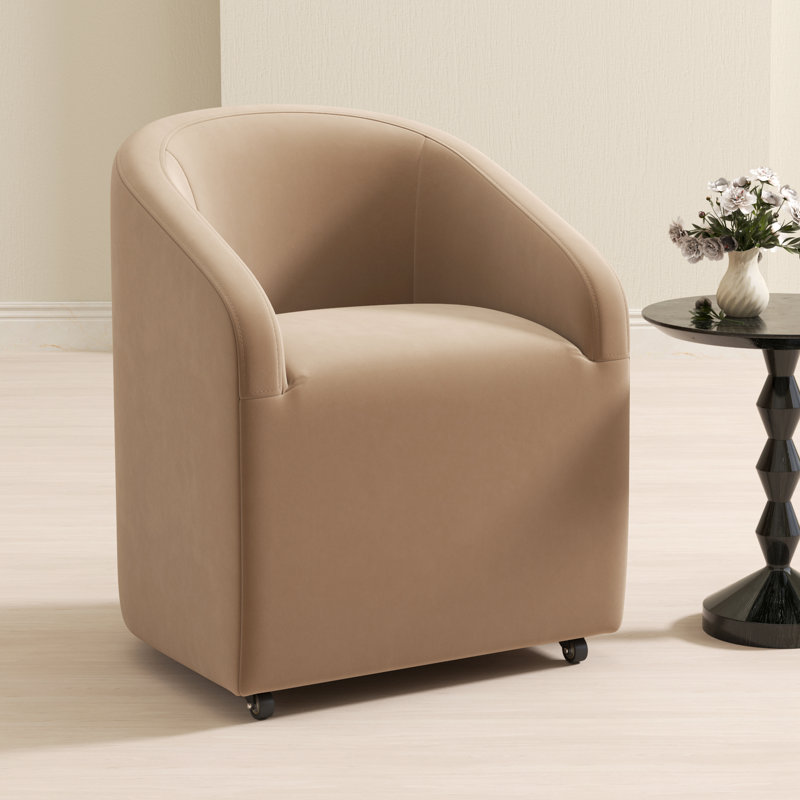 Upholstered Barrel Back Dining Chair With Swivel Casters Modern Arm Side Chair For Dining Room/Kitchen (Set Of 1), Khaki
