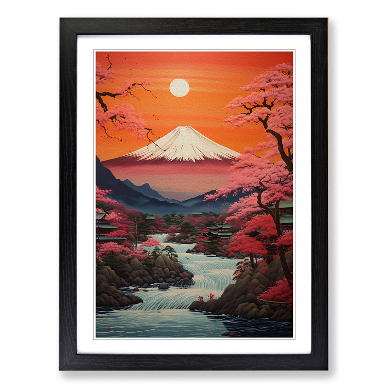 Japanese Sunset Contemporary - Single Picture Frame Print on Wood, Black Framed, 34cm H x 25cm W x 2cm D