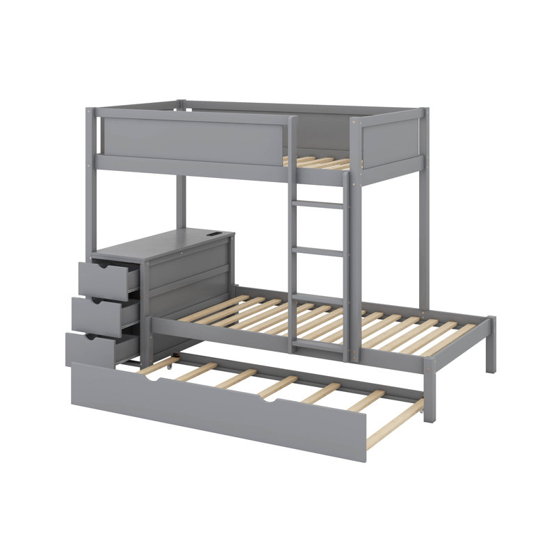 Twin Over Twin Bunk Bed With Trundle And Desk, Gray