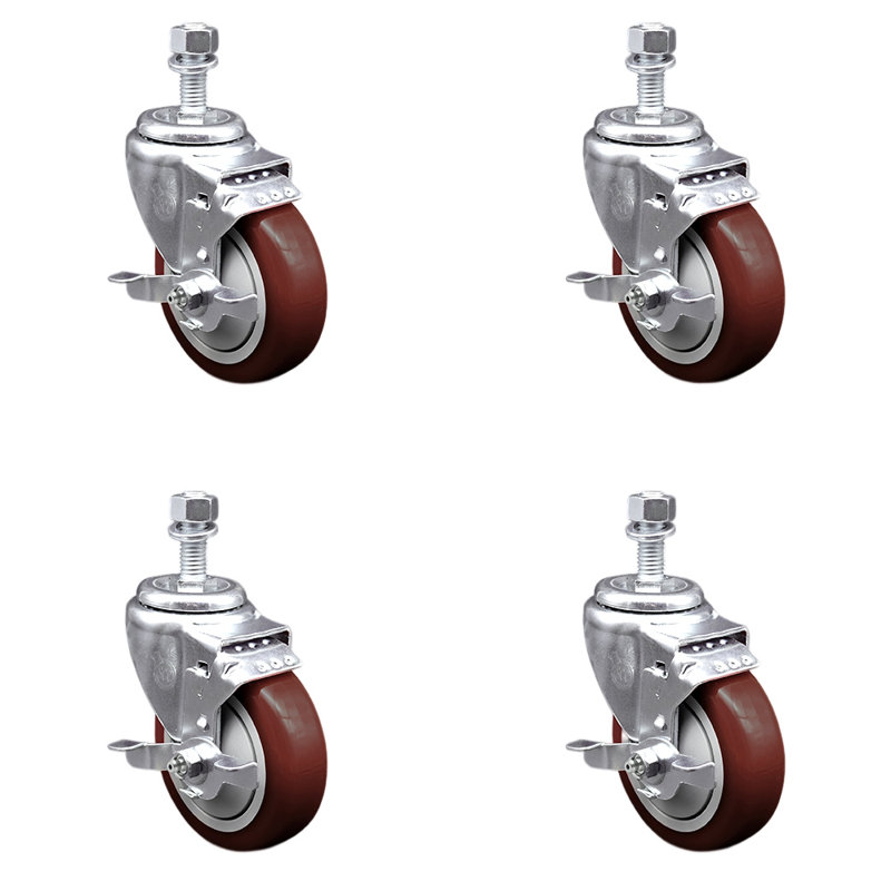 Ensemble de roulettes à tige filetée en polyuréthane 4 pouces 4mm, Marron
