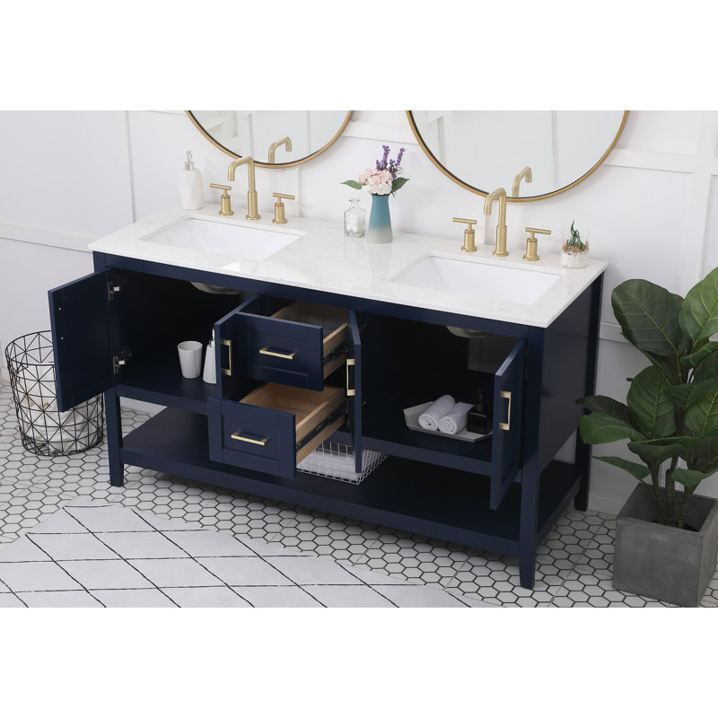 Scottsbluff 60'' Double Bathroom Vanity with Engineered Marble Top, Blue