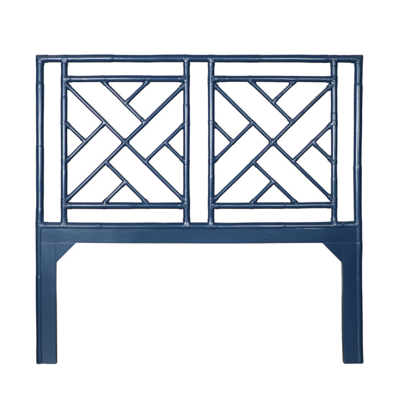 Cowden Geometric Rattan Headboard, Navy Blue, Queen