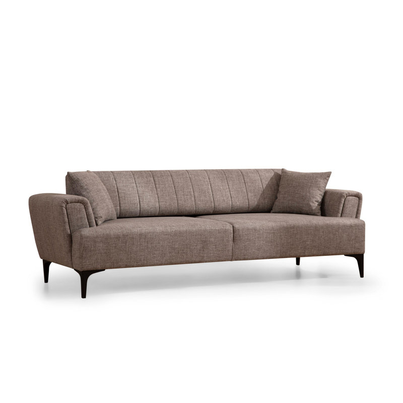 Stylish 3-Seat Sofa-Bed, Light Brown, 90.6 x 37.4 x 30.3 inches | BEECH WOOD & CHIPBOARD Frame, 100% Polyester Fabric | Turnable Back Mechanism, Fixed Cushions, Easy Care | Perfect for Living Room & Guest Space