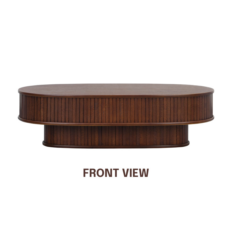 NTC STREAM DOU Coffee Table Modern Double-Layer Oval Wooden Center Table with Vertical Groove Design, Stylish Living Room Decor, Contemporary Minimalist Style for Home and Office, Easy Assembly