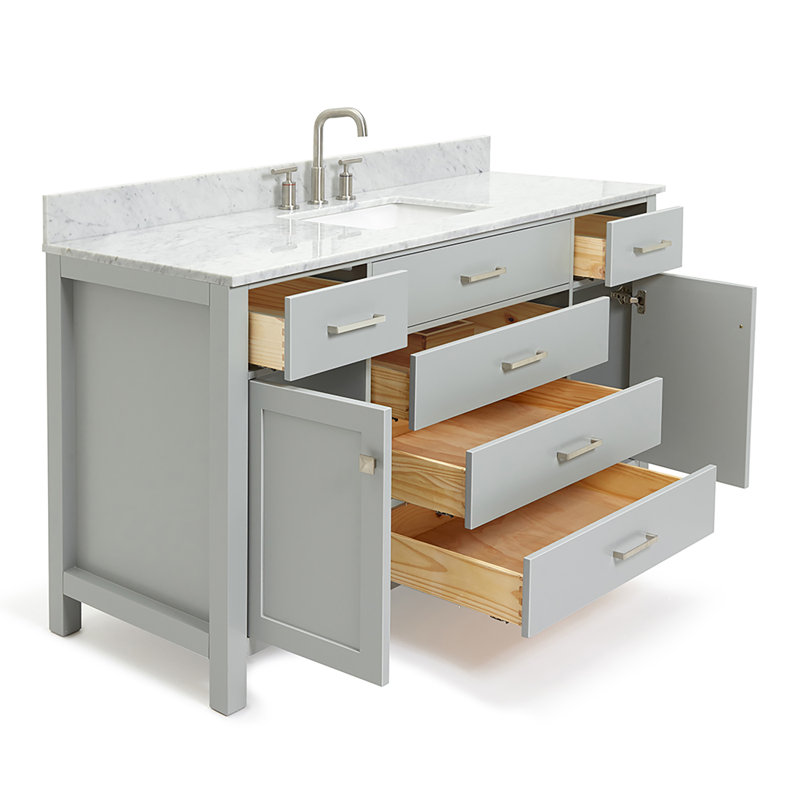 Meuble-lavabo simple 60 po avec plateau en marbre de Carrare Aberdeenshire, gris