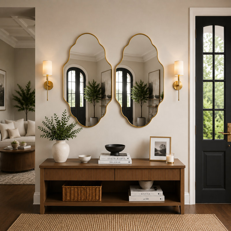 Set of 2 Modern Asymmetrical Wall Mirrors with Aluminum Alloy Frame, Decorative Irregular Hanging Mirrors for Bathroom, Bedroom, Living Room & Entryway