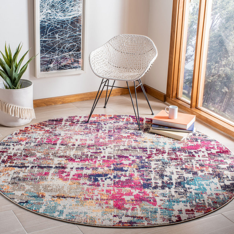 Felty Abstract Red/Pink Area Rug, Round 6'7"