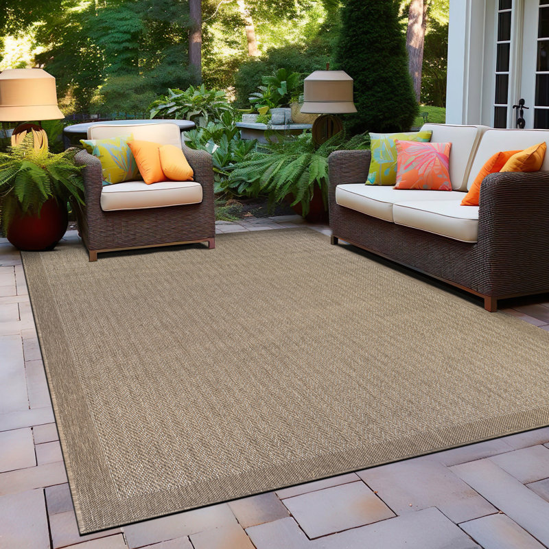 Contemporary Bordered Weather Resistant Reversible Indoor/Outdoor Area Rug, Rectangle 5' x 7'