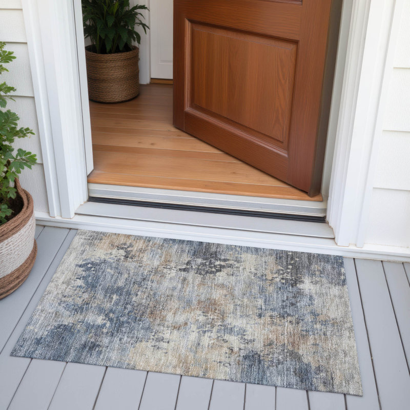 Machine Washable Indoor/Outdoor Xhevrie Denim Rug, Rectangle 1'8" x 2'6"