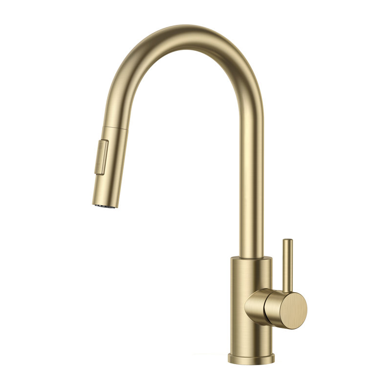 Pull Down Spray Single Lever Kitchen Tap, Brushed Gold
