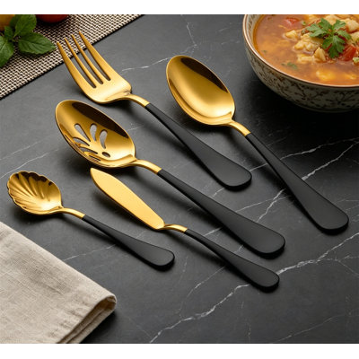 10-Piece Black & Gold 18/0 Stainless Steel Colorful Handle Serving Set