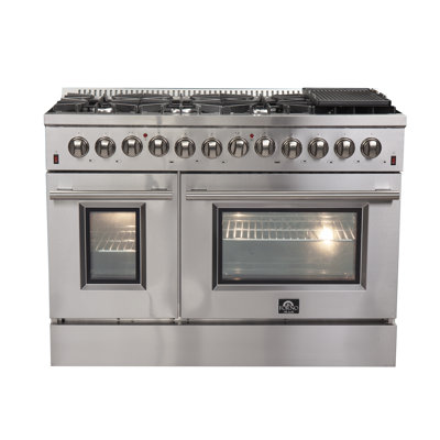 Ensemble de cuisine 2 pièces FORNO Premium - Cuisinière à double combustible en acier inoxydable 48 po Galiano, l 60 po Rizzuto