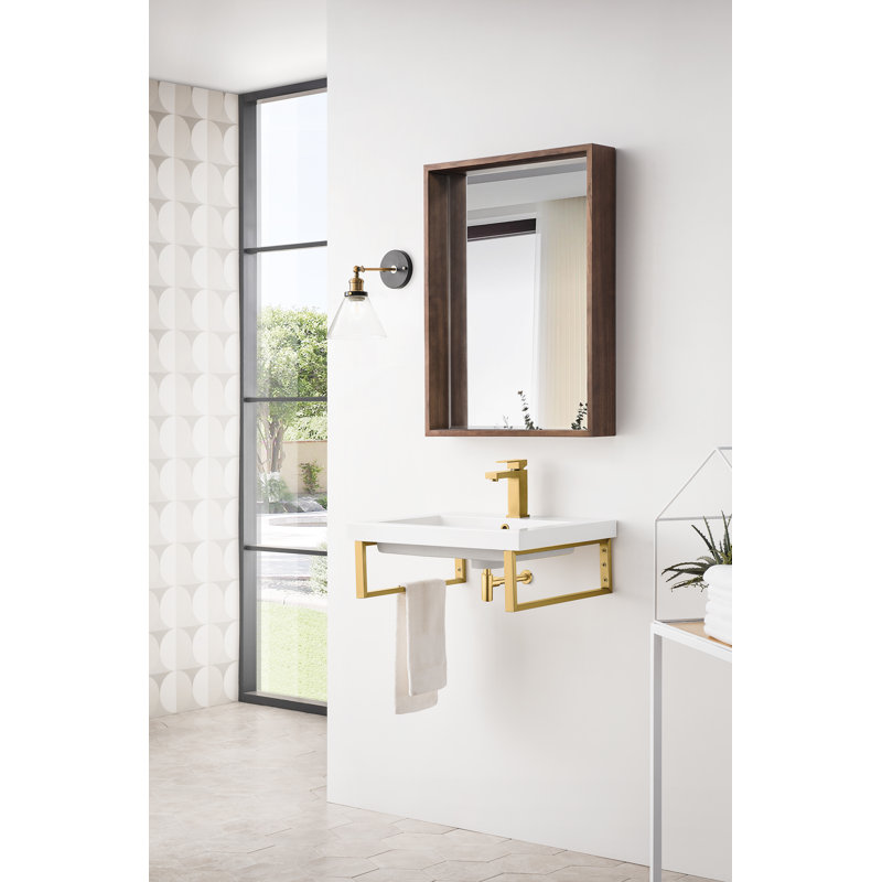 Lavabo de salle de bain mural rectangulaire en résine avec trop-plein Boston, Or rayonnant