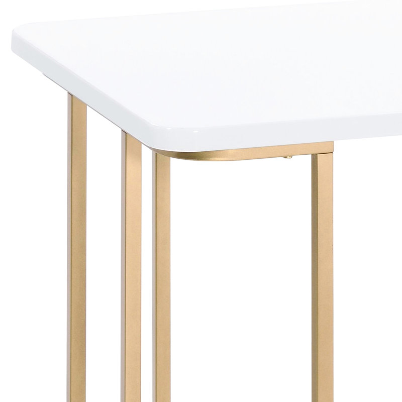Ample Workespace blanc et or, bureau rectangulaire, fabrication en métal, bureau d'étude fiable - Maximisez votre potentiel scolaire