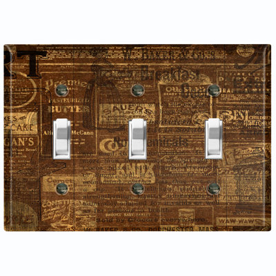 Metal Light Switch Plate Outlet Cover (Rustic Canery Letter Brown - Triple Toggle)