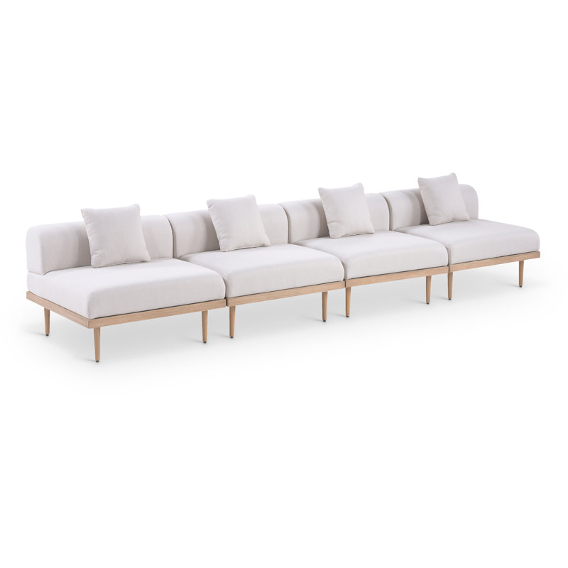 Madeleine 142" Resilient Water Resistant Olefin Fabric Upholstered 4Pc. Outdoor Patio Modular Sofa, Beige