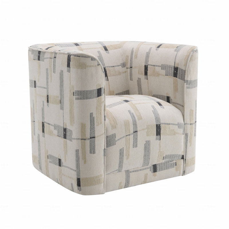 Beige Pattern Fabric Upholstered Chair W/Swivel Function