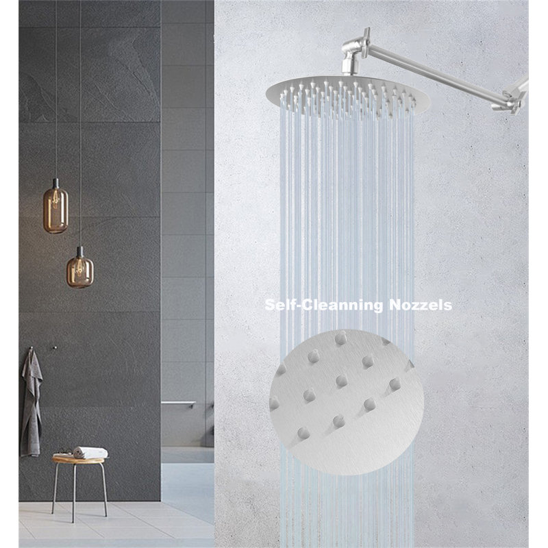 Rainfall Shower Head With 11" Adjustable Arm – High-Pressure Stainless Steel Rain Shower, Ultra-Thin Design (8-Inch)