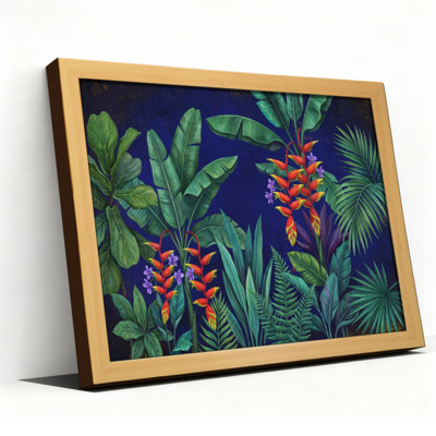 Art mural sur toile en bois naturel pour salon, chambre à coucher, bureau ou vestibule - décoration murale décorative avec jungle tropicale