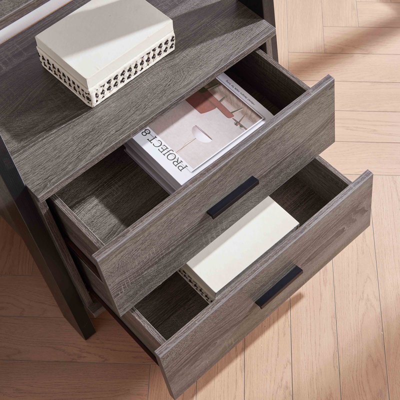 Modern Ladder Bookcase with Drawers, Multi-depth Shelves & Stable Design