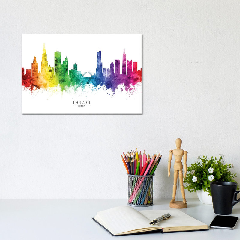 Chicago Illinois Skyline Rainbow by Michael Tompsett - Wrapped Canvas Print, 20.32 cm H x 30.48 cm W