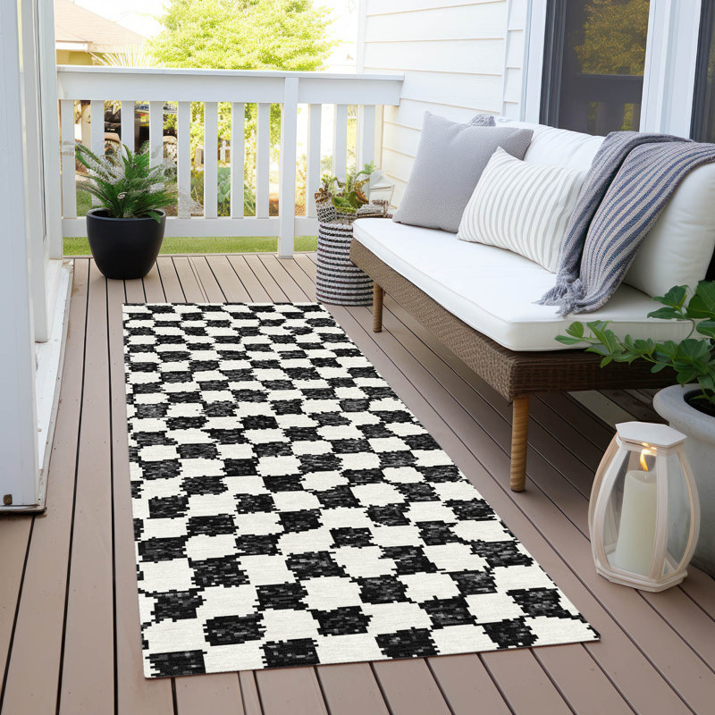 Machine Washable Indoor/Outdoor Xhevrie Black Rug, Runner 2'3" x 7'6"