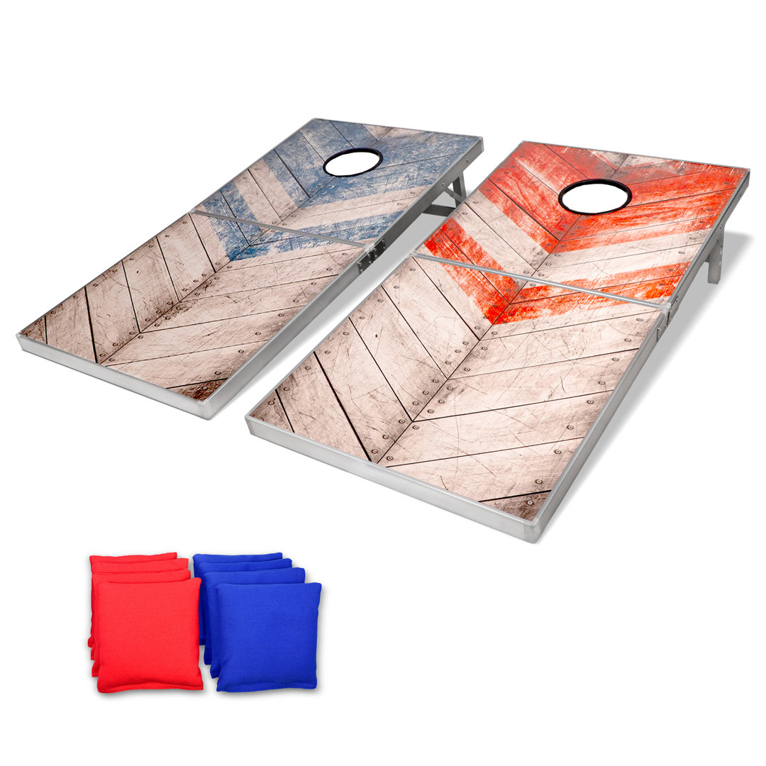 GoSports Rustic Red & Blue Design Cornhole Game Set, Regulation Size GoSports