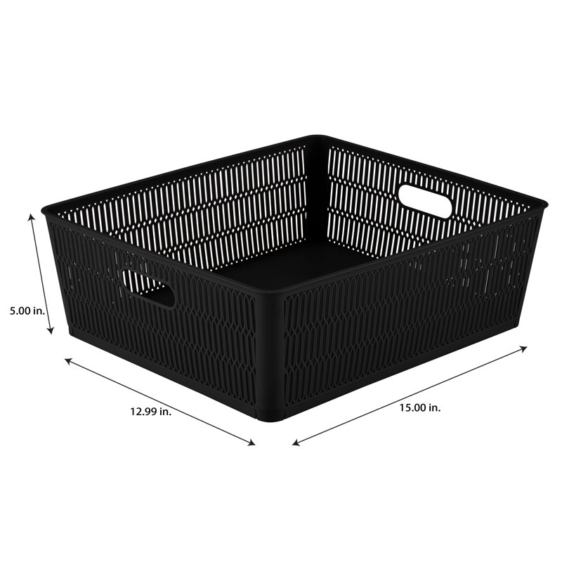 Rebrilliant Plastic Bin, 5" H x 12.99" W x 15" D, Black