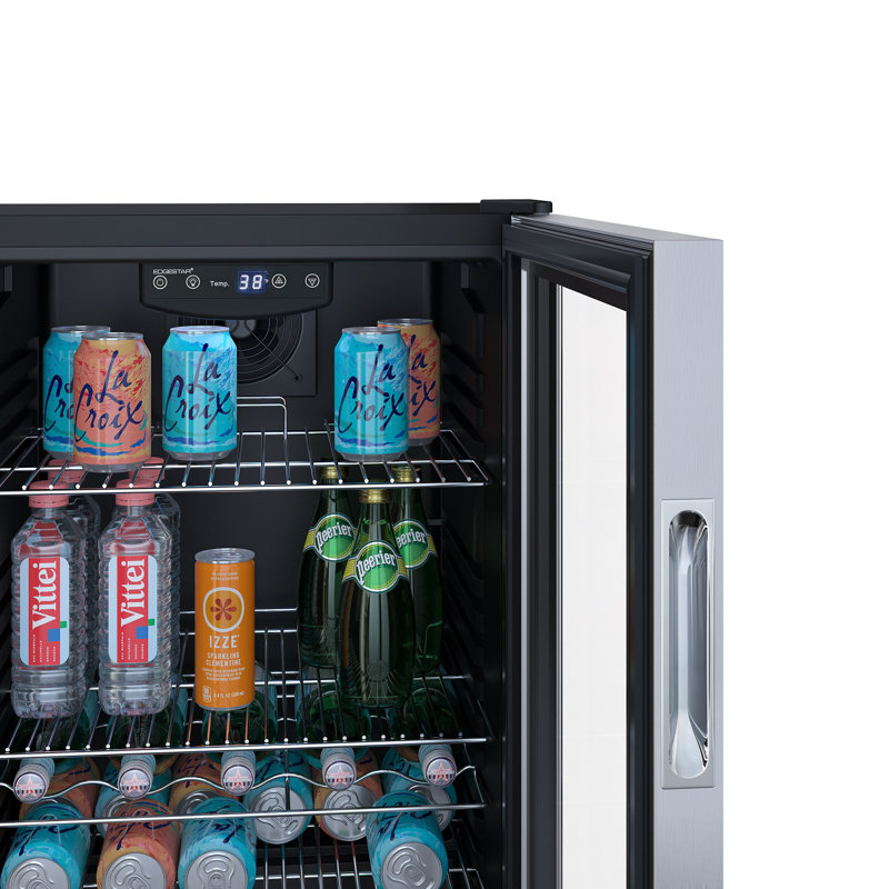 Stainless Steel 105-Can Beverage Cooler with Reversible Glass Door