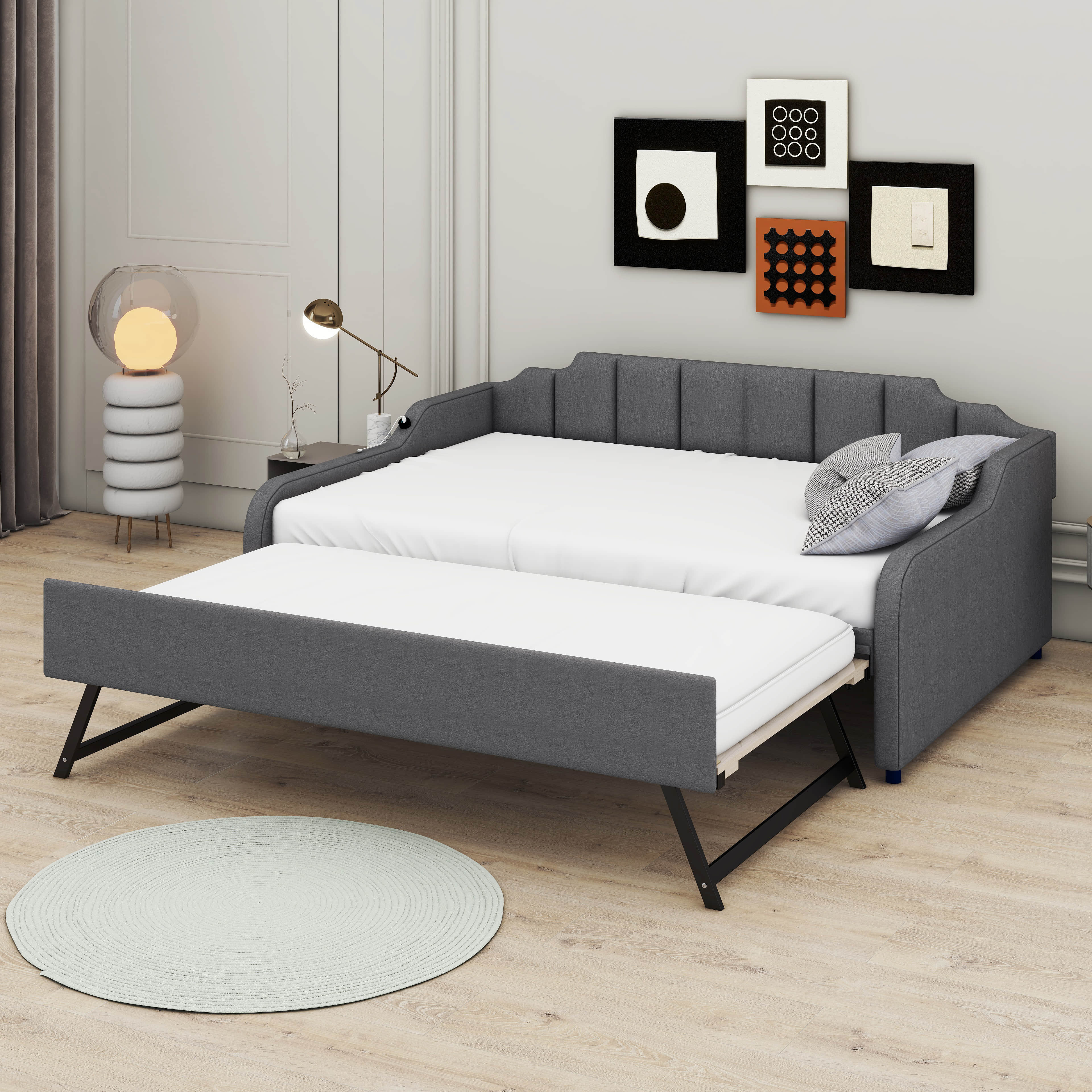 Red Barrel Studio Sterie Full Size Upholstery Daybed with Trundle & USB