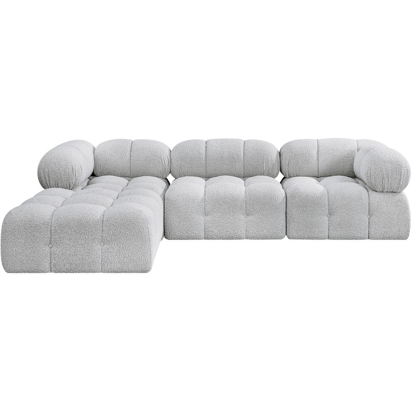 Ames Upholstered Sofa, Grey Boucle Fabric, 1 Armless, 2 Corner, 1 Ottoman
