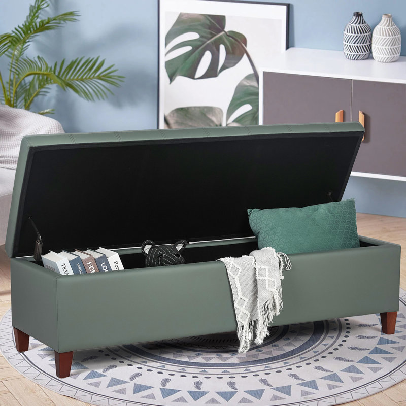 Loggins Faux Leather Upholstered Storage Bench, Grayish Green