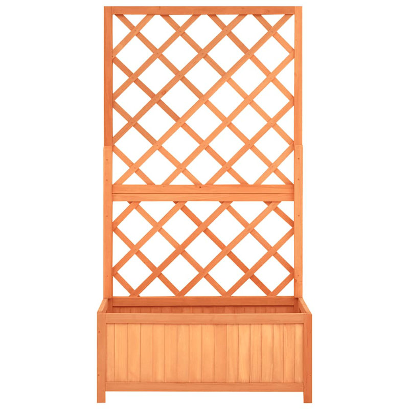 Planter Flower Box Trellis Raised Bed Outdoor Planter Solid Firwood, Brown