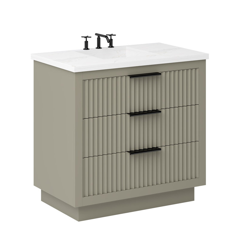 Lecrieú Three-Drawer Single Bath Vanity, Matte Black, 30", French Olive