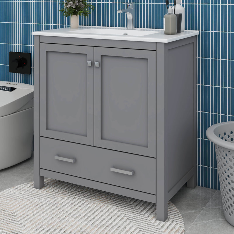 Meuble-lavabo 30 po avec lavabo simple, tiroir, Gris
