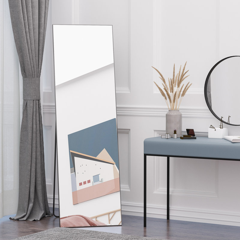 Miroir autoportant de 20,28 po x 63,5 po pleine longueur, noir et solide