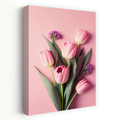 Tableau abstrait contemporain représentant un paysage de tulipes onirique