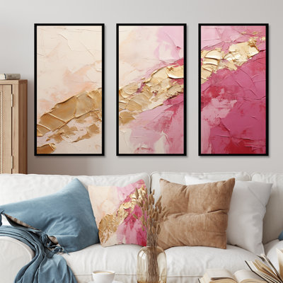 Pink Gold Minimalism Poteries I - Abstract Spirals Canvas Wall Art Set