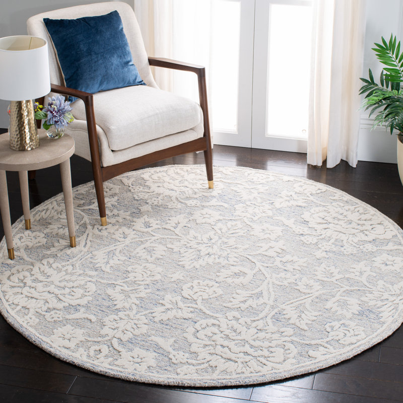 Tapis gris / crème en laine touffeté à la main Larnakas, Rond 6 pi
