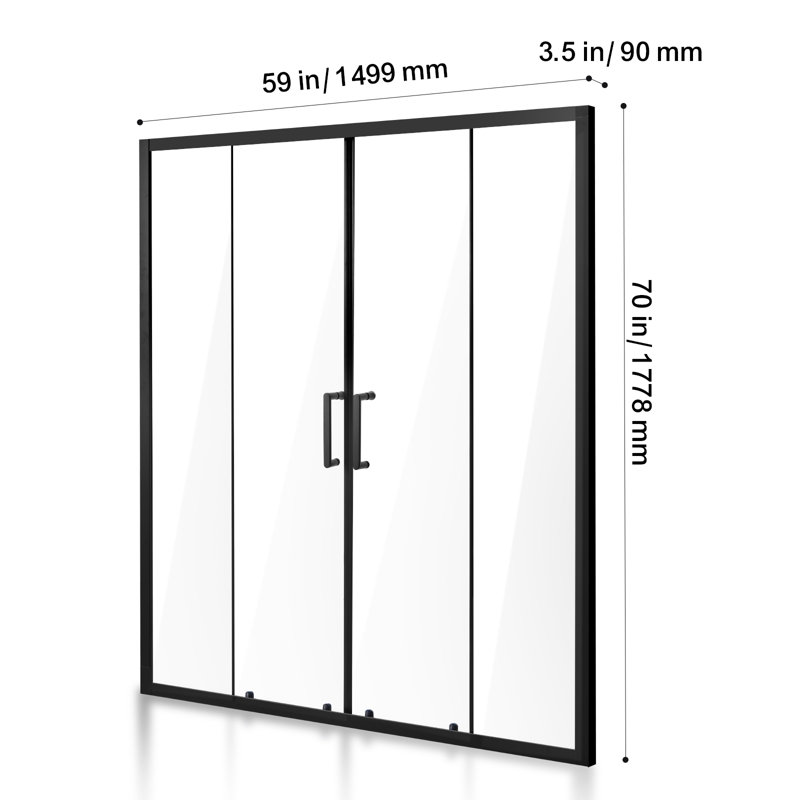 Semi-frameless Double Sliding Shower Door 1/4 in SGCC Tempered Glass Matte Black, Matte Black