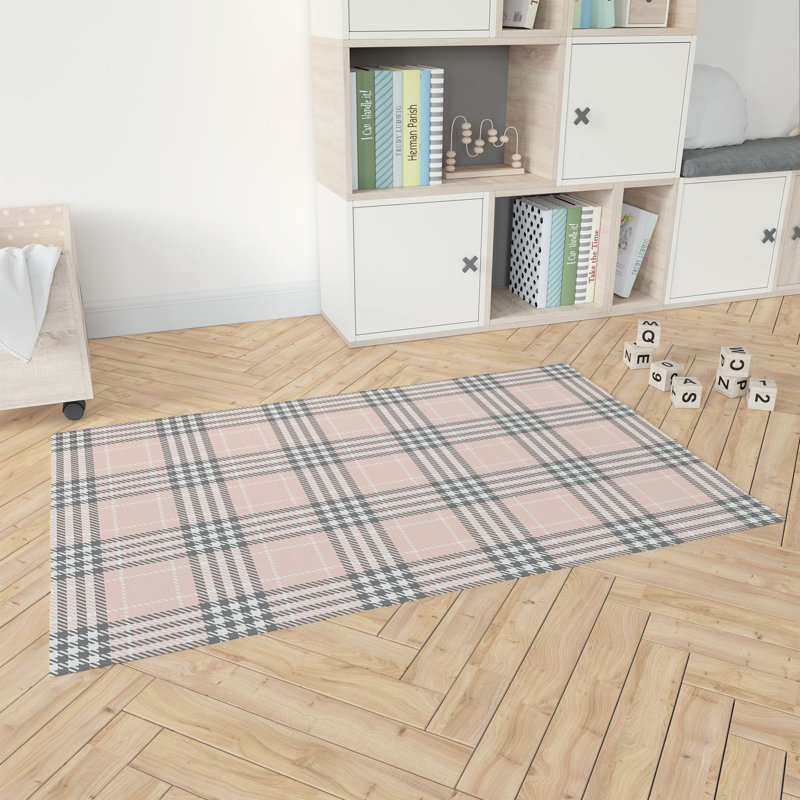 Christopher's Plaid Kids Play Mat, Rectangle 5' x 7', Pink