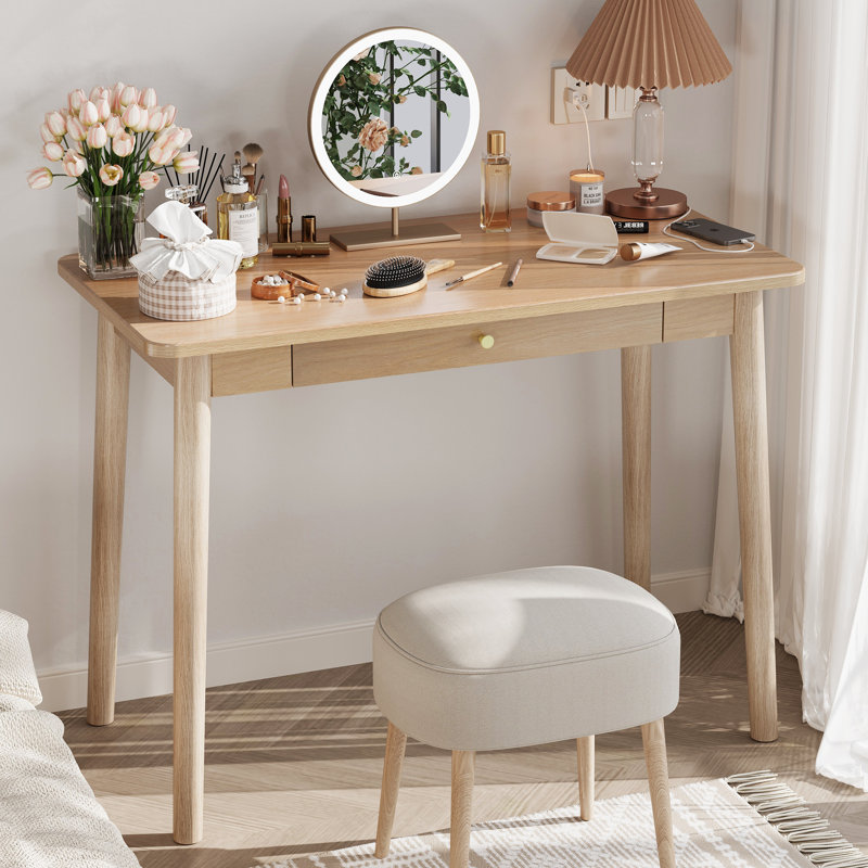 Bureaux naturels de 40 x 20 po Boho - petit bureau d'écriture avec tiroirs, coiffeuse de maquillage simple, bureau d'ordinateur, bureau en bois massif pour la chambre à coucher, le salon et le bureau