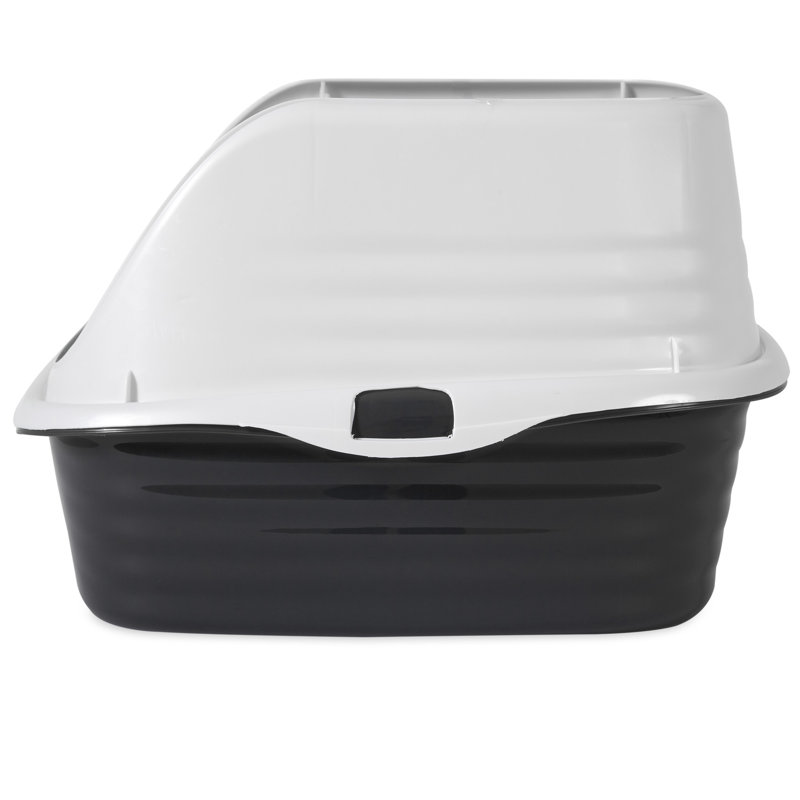 Large Gray and White Plastic Rimmed Cat Litter Box