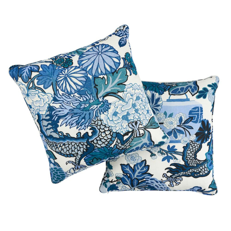 Chiang Mai Dragon Pillow, China Blue, 22" x 22"