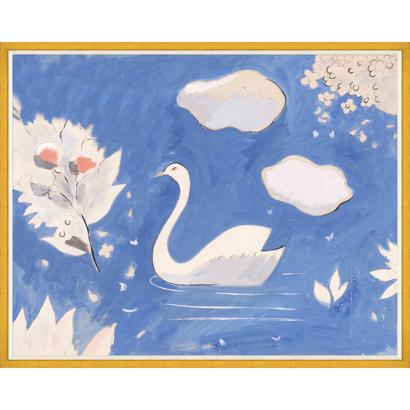 Swan In Lake Print by Paule Marrot, Gold Framed, 43" H x 54" W x 1.25" D
