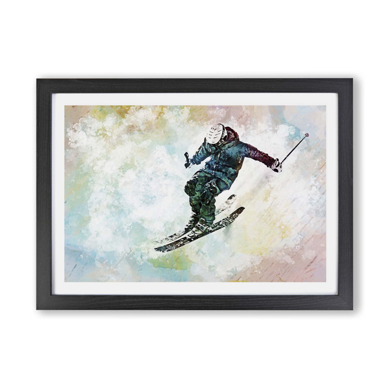 Skiing - Framed Print, 24cm H x 33cm W x 2cm D, Black